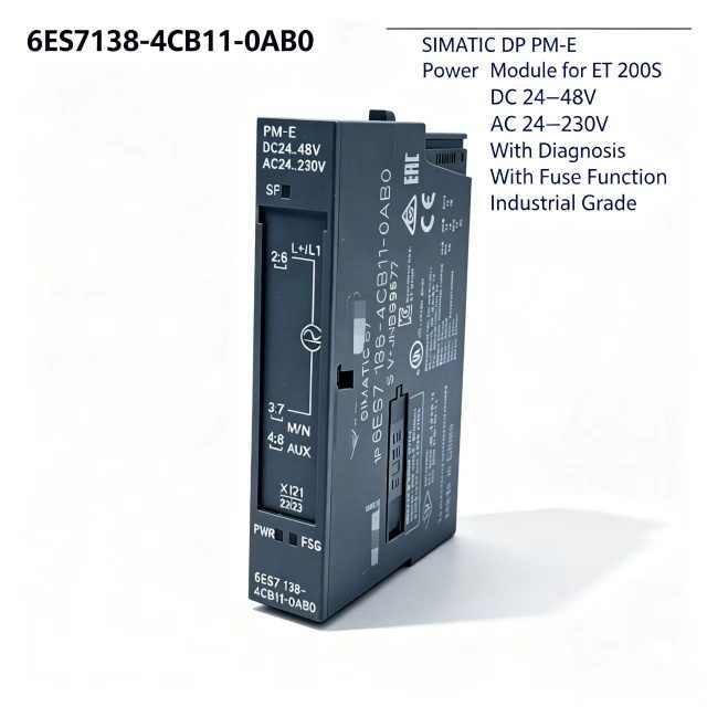 6ES7138-4CB11-0AB0,6ES7138 4CB11-0AB0 for Siemens PLC,ET200S PM-E Power Module,24-48V DC,24-230V AC,with Diagnosis and Fuse