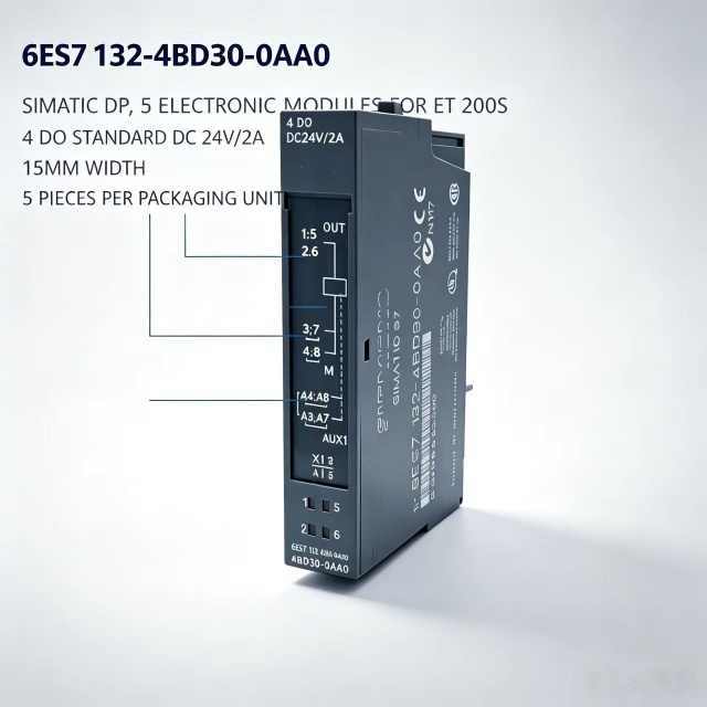 6ES7132-4BD30-0AA0,6ES7 132-4BD30-0AA0 for Siemens PLC ET200S 4DO Standard Digital Output Module,24VDC,15mm Width,5PCS Per Pack