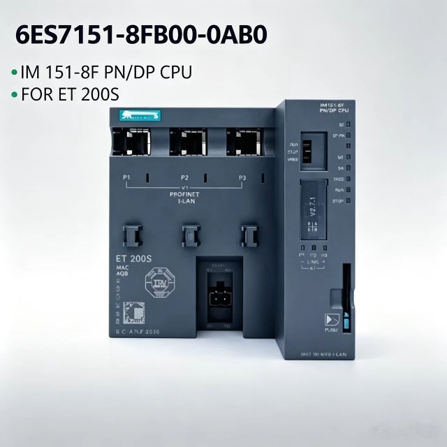 6ES7151-8FB00-0AB0,6ES7 151-8FB00-0AB0,For Siemens PLC ET200S IM151-8F PN/DP CPU,192KB Memory 3X RJ45 PROFINET Controller