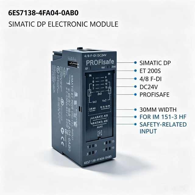 6ES7138-4FA04-0AB0,6ES7 138-4FA04-0AB0 for Siemens PLC,ET200S PROFIsafe F-DI Module,4/8 Safety Input 24VDC,30mm Width,Chengdu Yakaifeng Electronic Technology Co., Ltd.,6ES7138-4FA04-0AB0,6ES7 138-4FA04-0AB0 for Siemens PLC,ET200S PROFIsafe F-DI Module,4/8 Safety Input 24VDC,30mm Width