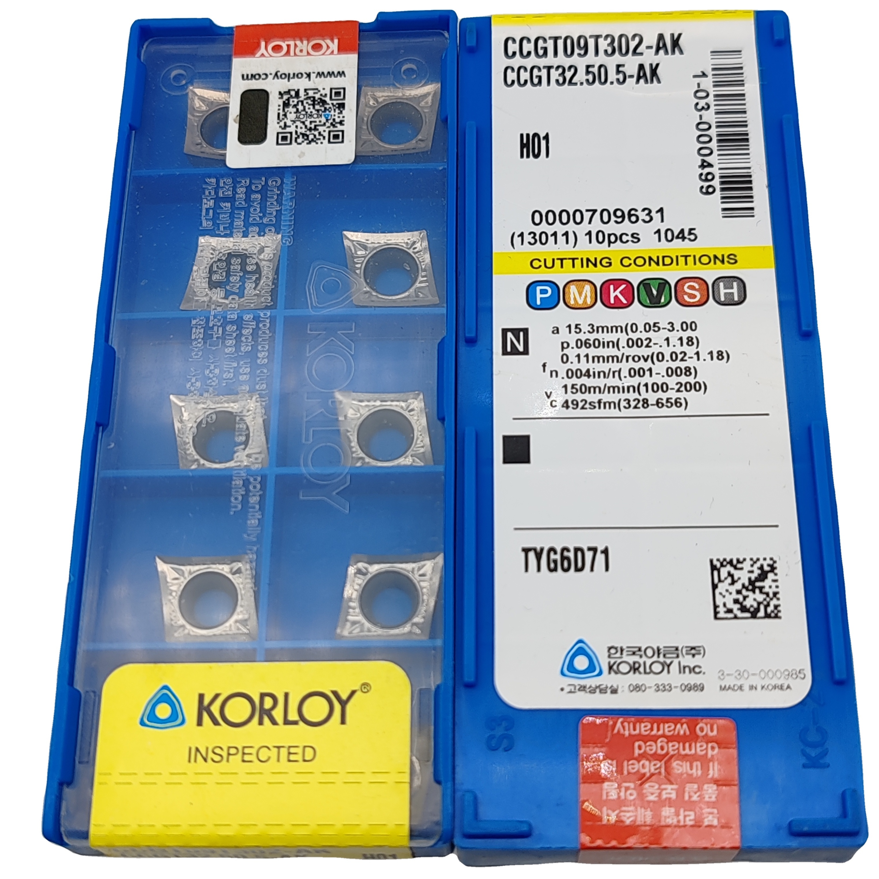 KORLOYs CCGT09T302-AK H01 Carbide Turning Insert for Aluminum and Non-Ferrous Metal CNC Finishing Machining CCGT120408-AK H01