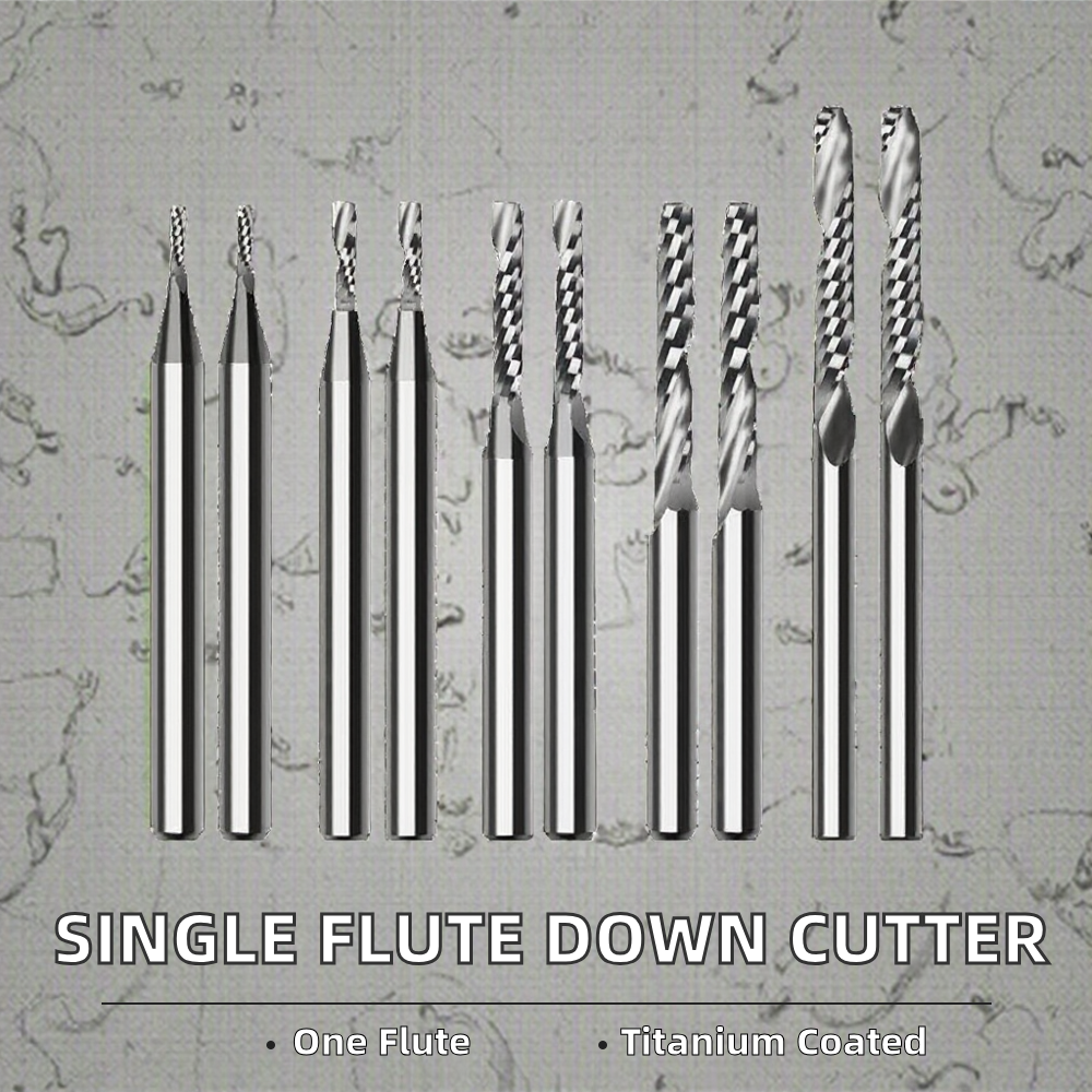 Single Flute Left Spiral 4-10mm Cut End Milling Cutter Carbide TiCN Coated 55HRC Plastic Solid Wood Board Customizable ODM OEM
