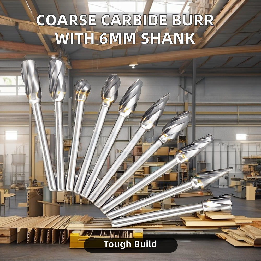 Coarse Aluminum Cut Tooth Tungsten Carbide Burr Rotary File Grinding Bits 6mm Shank Single Flute Milling Cutter Tools DIY Grade