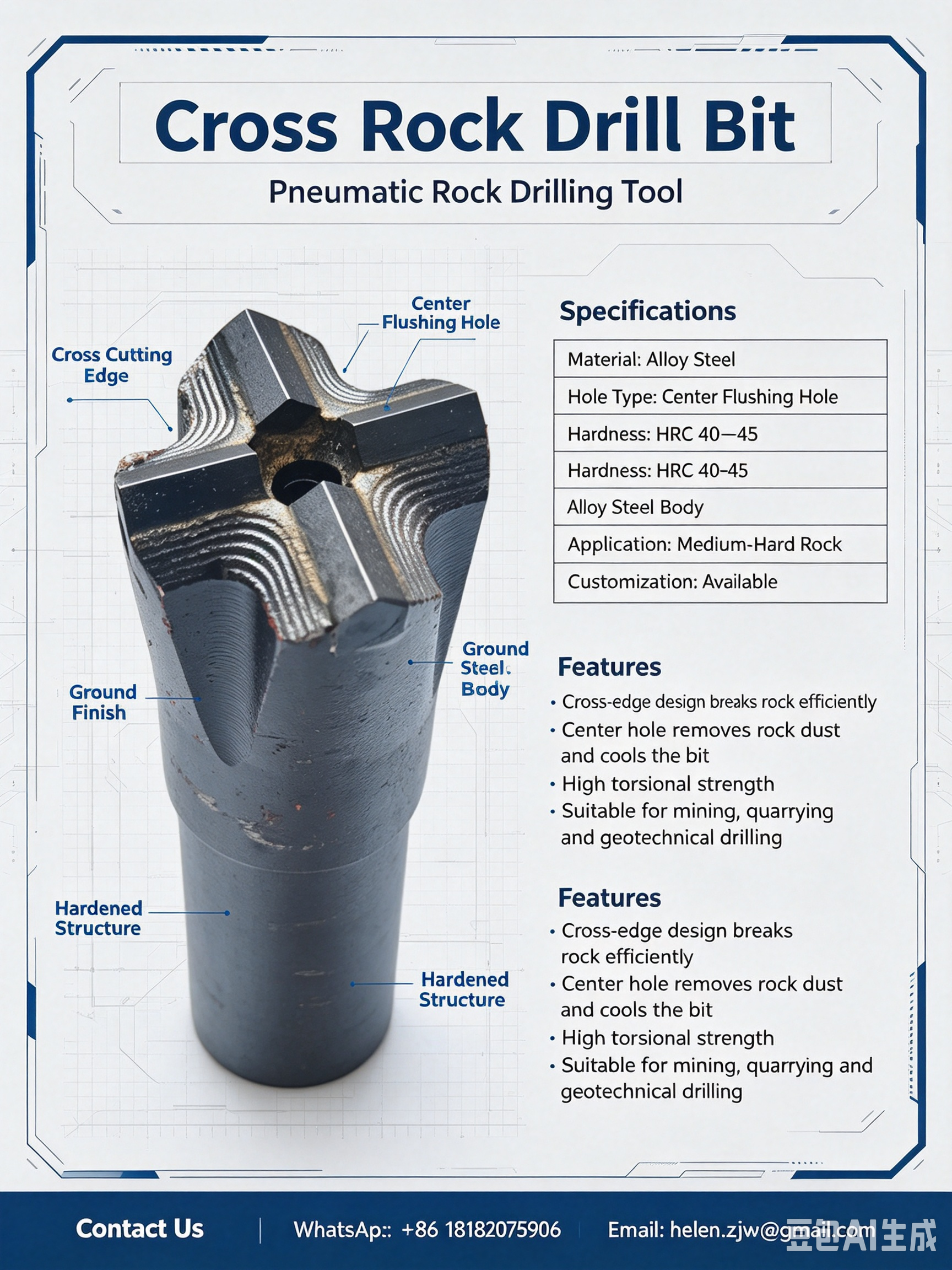 Forged R38 T38 Thread Cross Rock Drill Bits for Coal Mining Drilling Tool