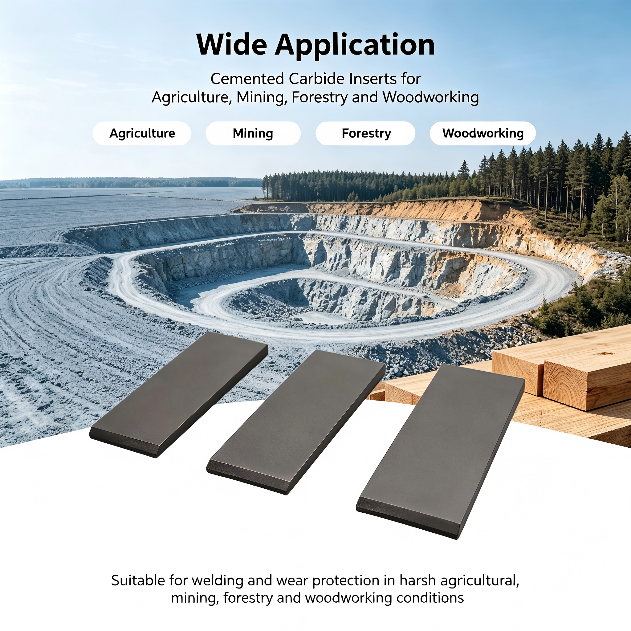 Tungsten Carbide Weld on Tiles High Wear Resistant Cemented Carbide Inserts for Agriculture/Mining/Forestry/Woodworking YG15C