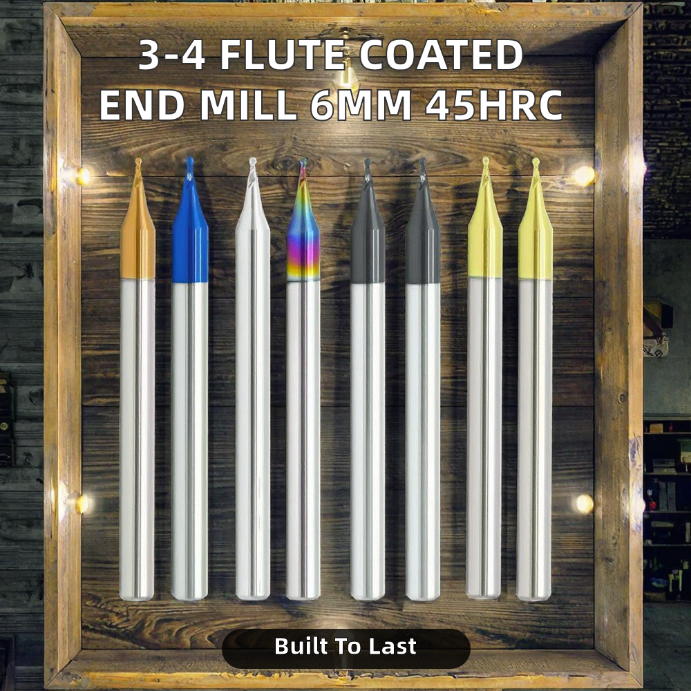 6mm Square End Milling Cutter for CNC Machine 45HRC Coated with 3-4 Flutes Overall Length 50MM Conventional Milling Cutting Tool