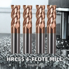 HRC55 Solid Carbide 4 Flute Square End Mill AlTiN Coated CNC Flat Milling Cutter for Steel Stainless Steel