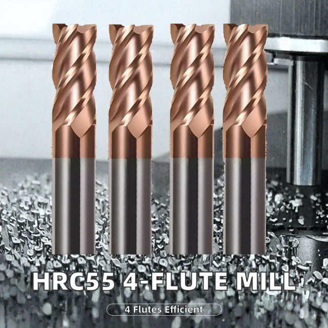 HRC55 Solid Carbide 4 Flute Square End Mill AlTiN Coated CNC Flat Milling Cutter for Steel Stainless Steel