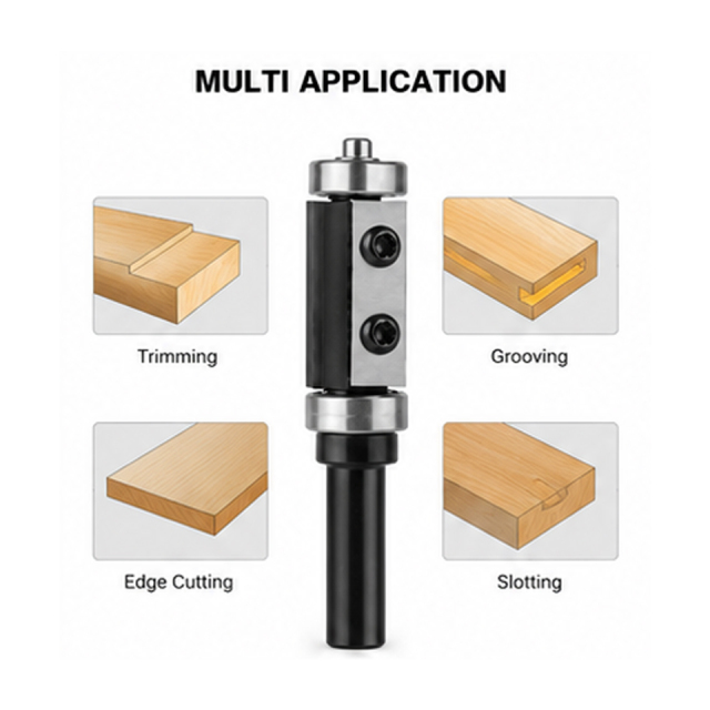 Miaorui Dual Bearing Flush Trim Router Bit 8mm Shank Replaceable Blades Woodworking Trimming Cutter CNC Engraving