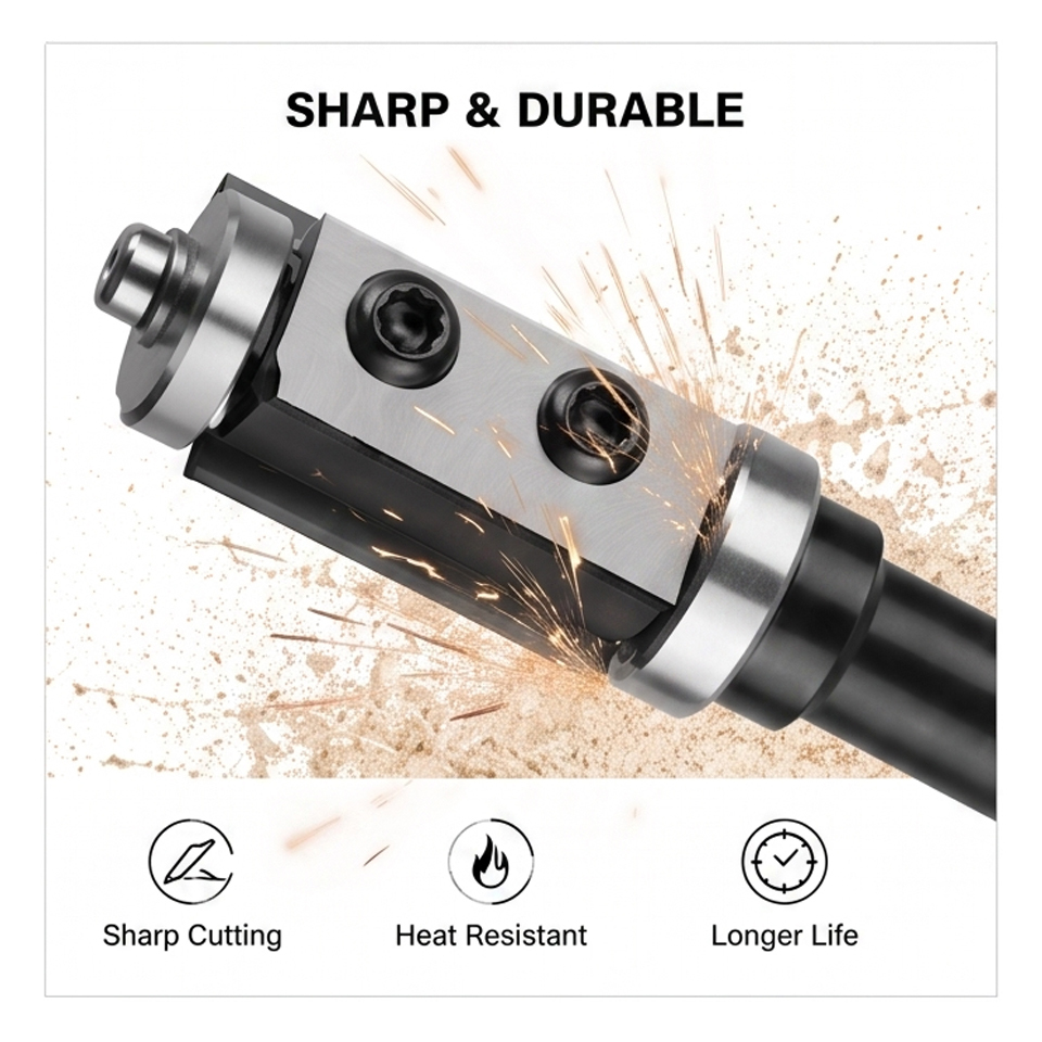 Miaorui Dual Bearing Flush Trim Router Bit 8mm Shank Replaceable Blades Woodworking Trimming Cutter CNC Engraving