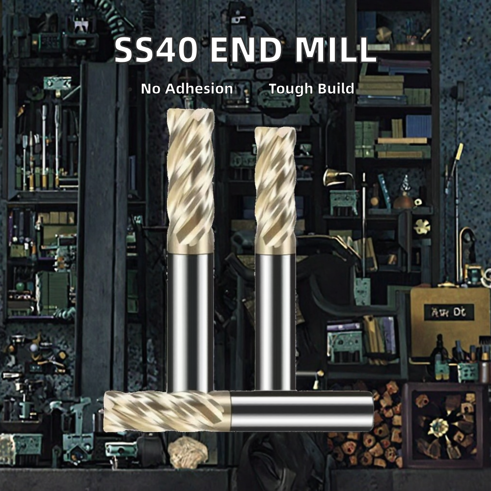 Unequally Divided Unequal Spirals SS40 Titanium Alloy Stainless Steel End Mill 4 Flutes 50mm Front View ODM & OEM Customizable"