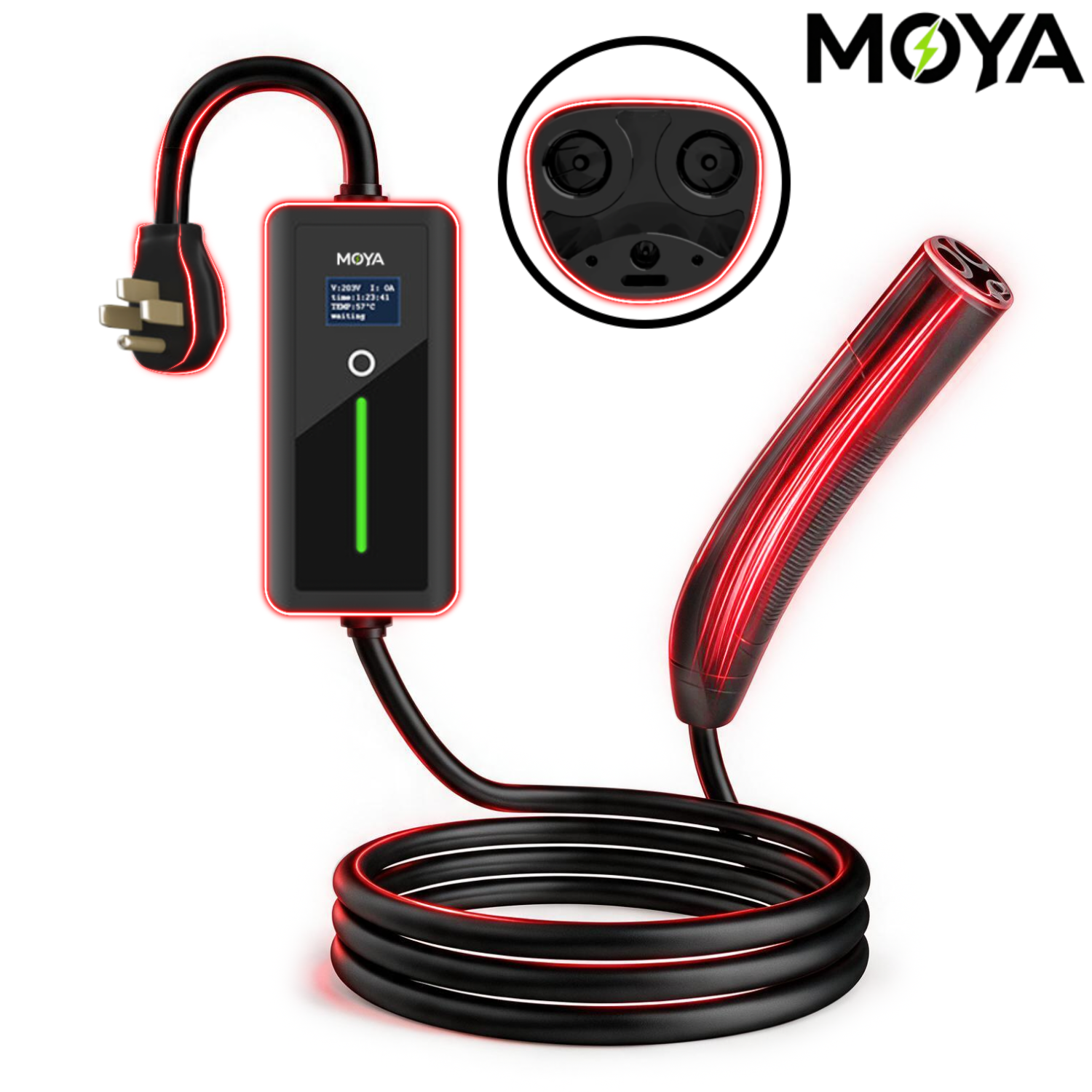 Portable Level 2 NACS EV Charger 32A 7.68kW, NEMA 14-50 Plug, 12H Delay Timer for Tesla, Ford, Rivian, GM
