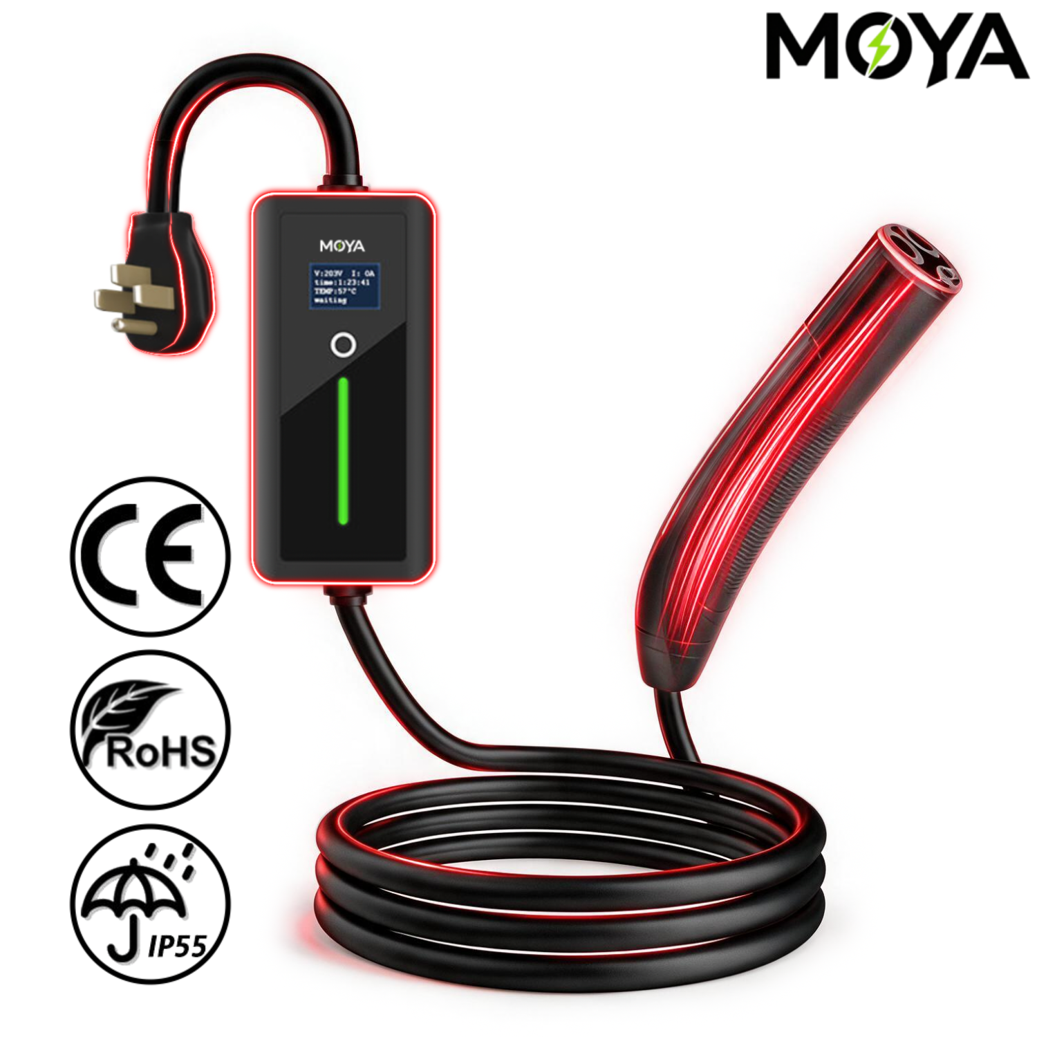 Portable Level 2 NACS EV Charger 32A 7.68kW, NEMA 14-50 Plug, 12H Delay Timer for Tesla, Ford, Rivian, GM