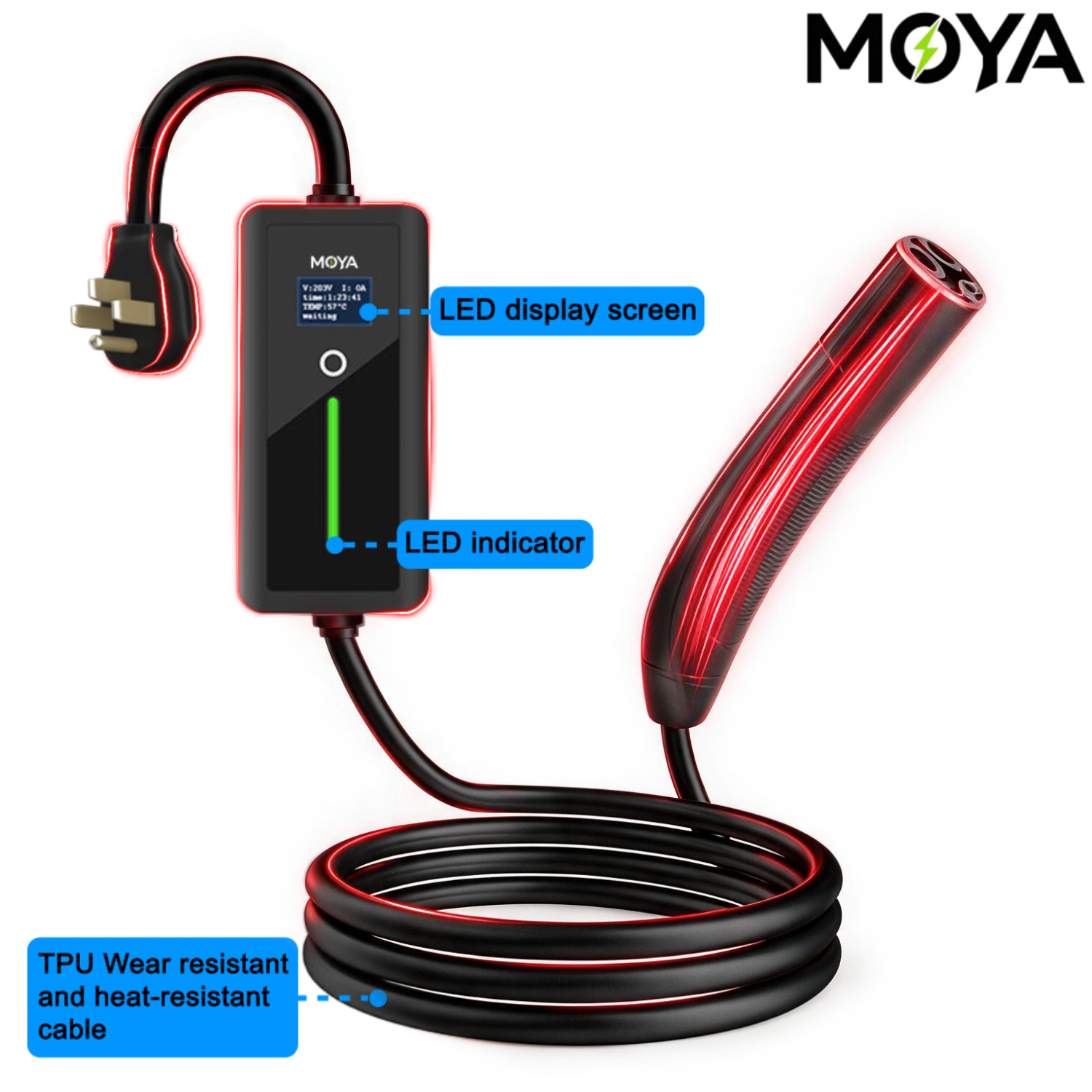 Portable Level 2 NACS EV Charger 32A 7.68kW, NEMA 14-50 Plug, 12H Delay Timer for Tesla, Ford, Rivian, GM