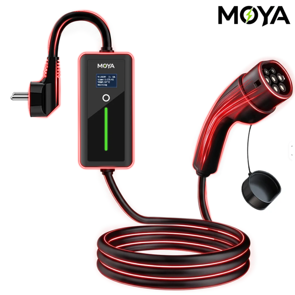 Portable Type2 EV Charger, 16A 3.5kW, Schuko Type F Plug, 12H Delay Timer, IP66, for European EVs