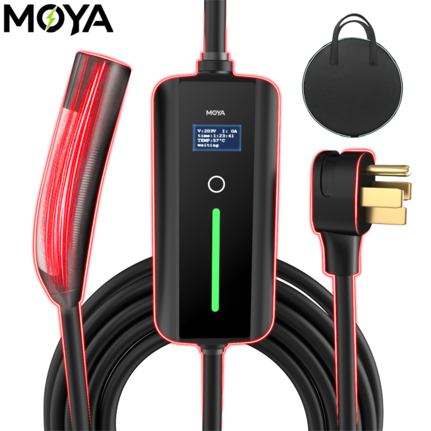 Portable Level 2 NACS EV Charger 32A 7.68kW, NEMA 14-50 Plug, 12H Delay Timer for Tesla, Ford, Rivian, GM