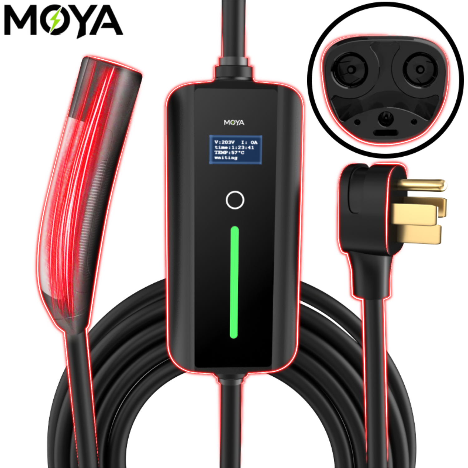 Portable Level 2 NACS EV Charger 32A 7.68kW, NEMA 14-50 Plug, 12H Delay Timer for Tesla, Ford, Rivian, GM
