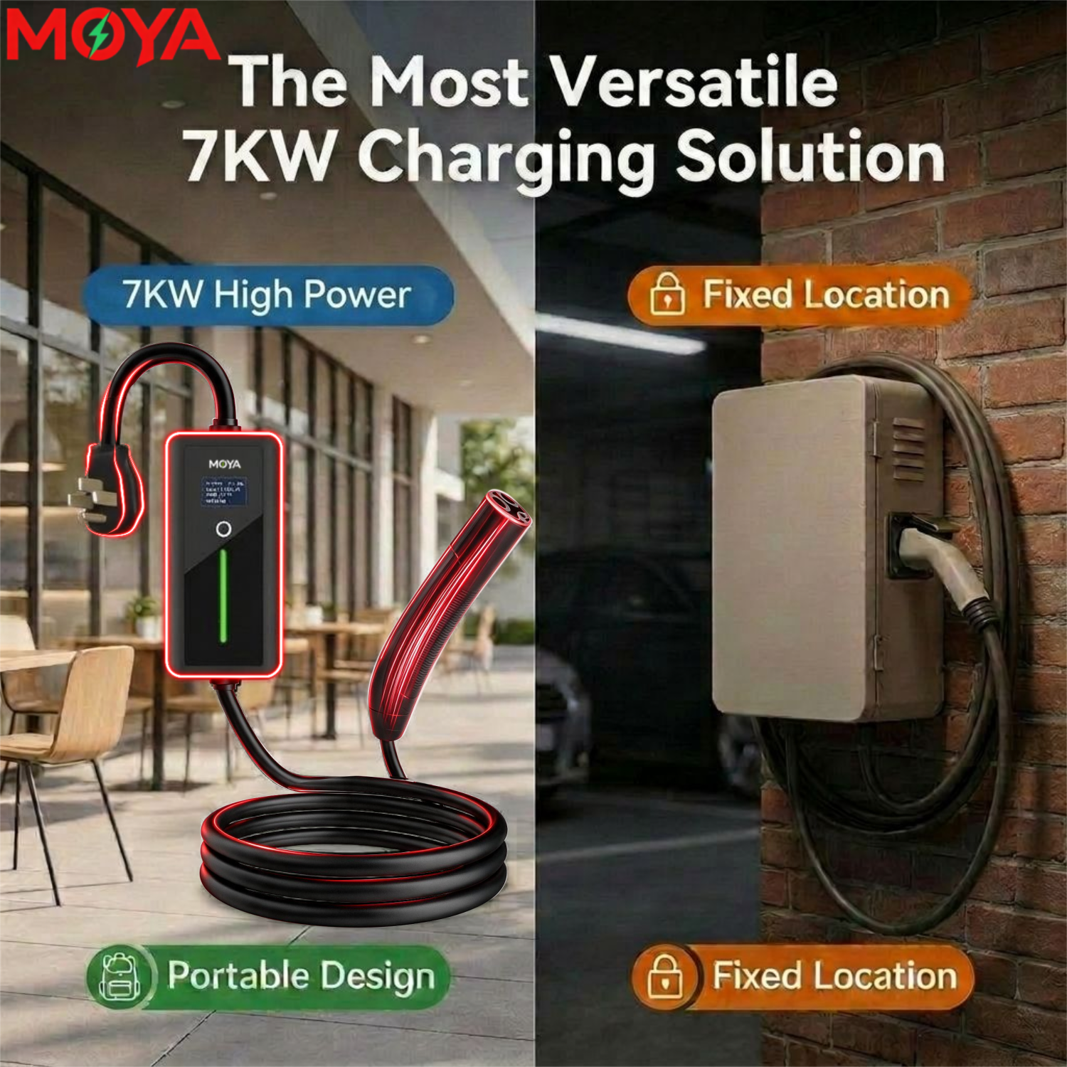 Portable Level 2 NACS EV Charger 32A 7.68kW, NEMA 14-50 Plug, 12H Delay Timer for Tesla, Ford, Rivian, GM