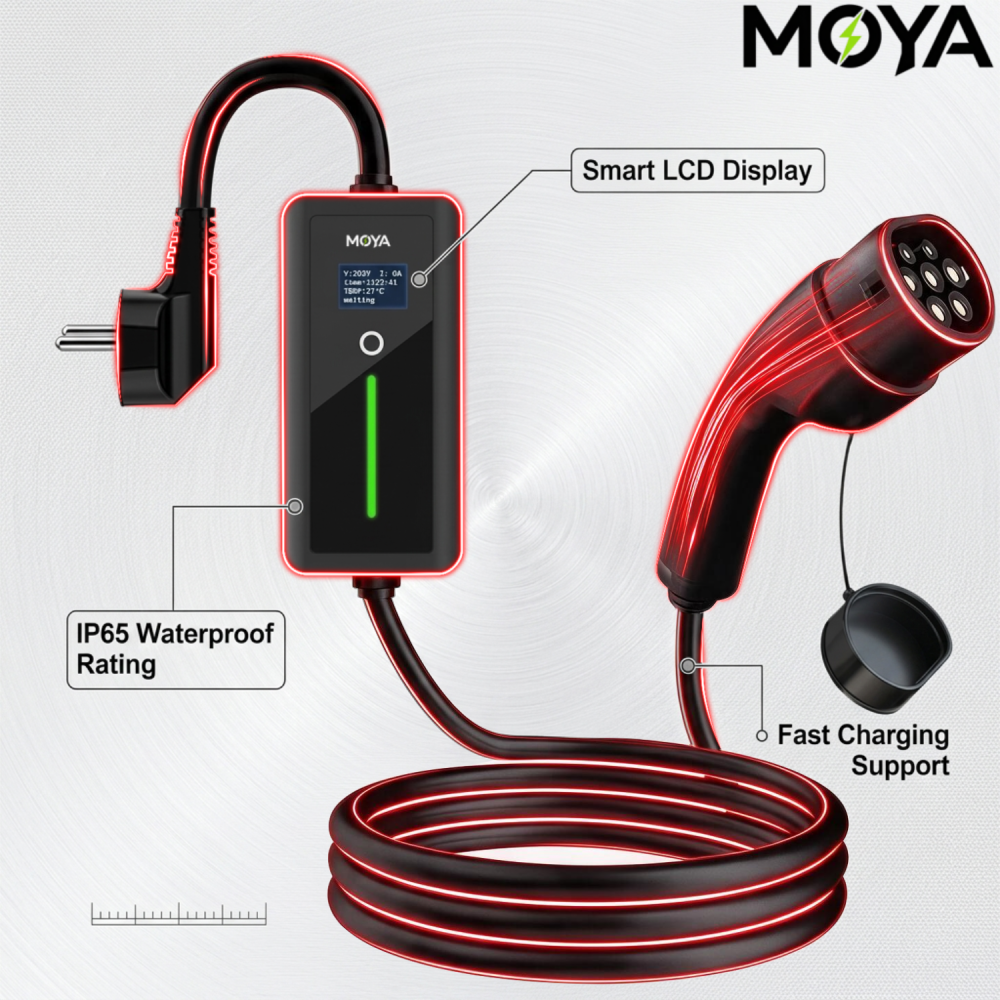 Portable Type2 EV Charger, 16A 3.5kW, Schuko Type F Plug, 12H Delay Timer, IP66, for European EVs