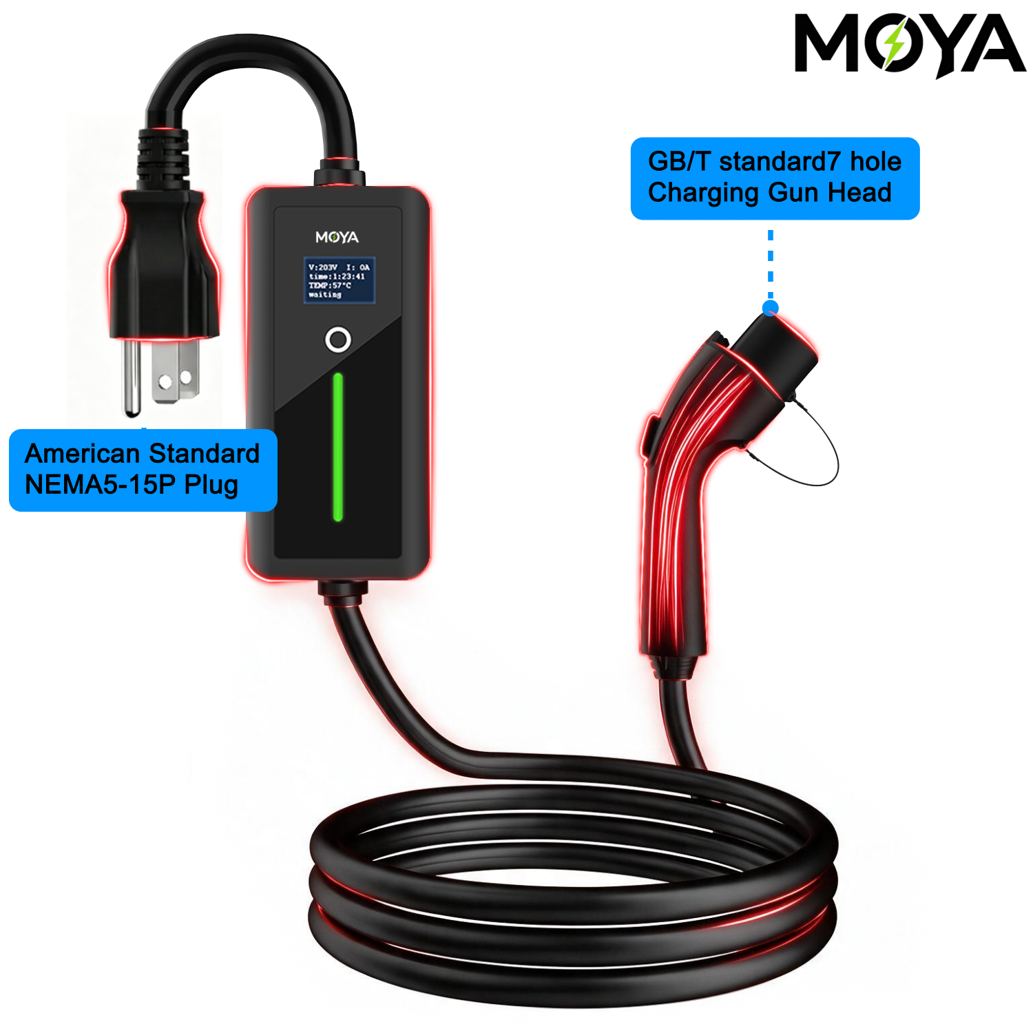 New Portable GBT EV Charger with NEMA 5-15 Plug 15A Adjustable Level 1 EVSE 3.5kW for Chinese Cars