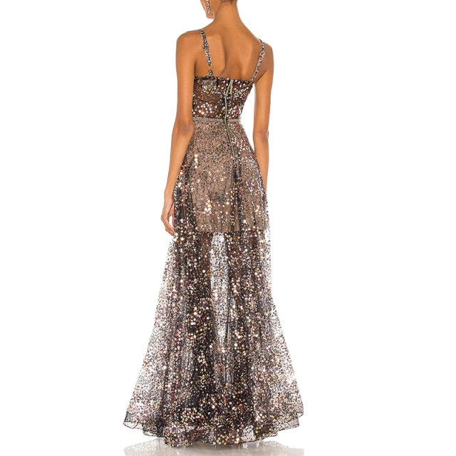 Sling Sequined Maxi Prom Dress