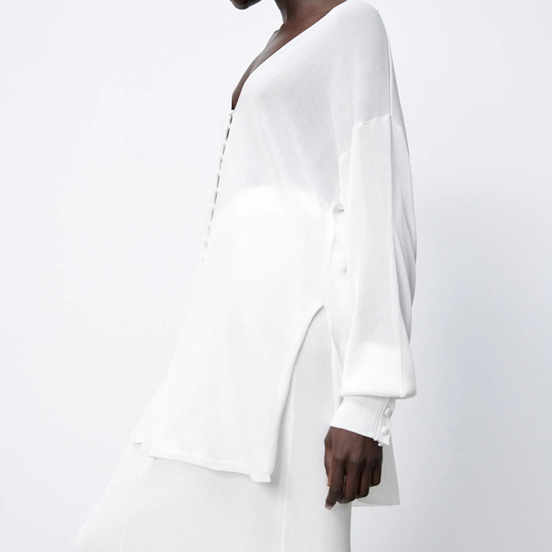 Knit semi-sheer blouse