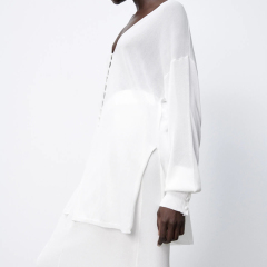 Knit semi-sheer blouse
