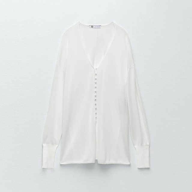 Knit semi-sheer blouse