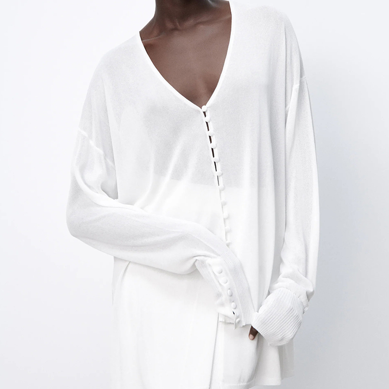Knit semi-sheer blouse