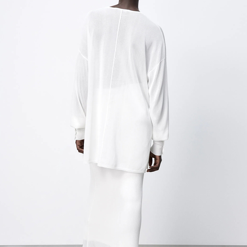 Knit semi-sheer blouse