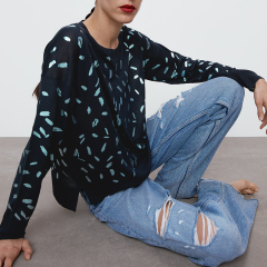 Contrast knit sweater