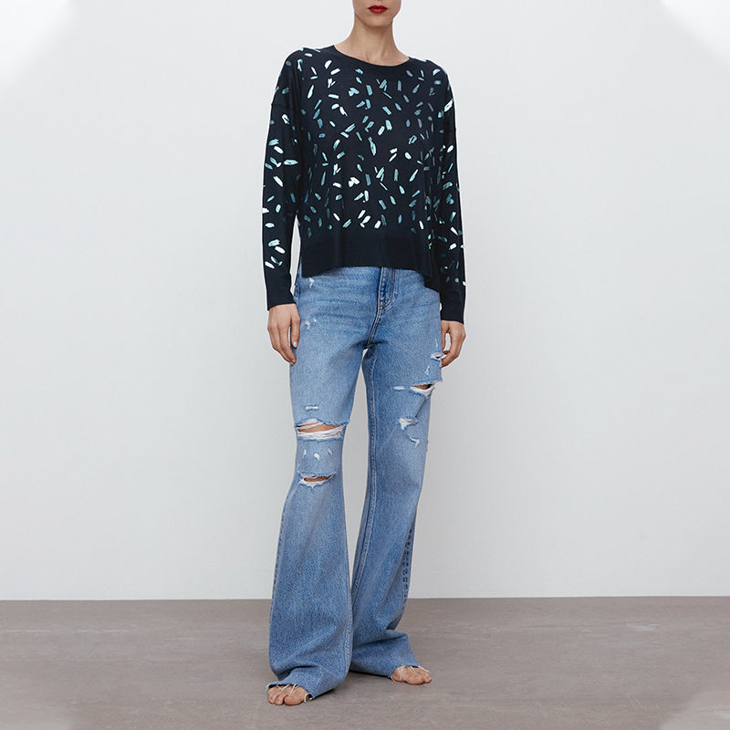 Contrast knit sweater