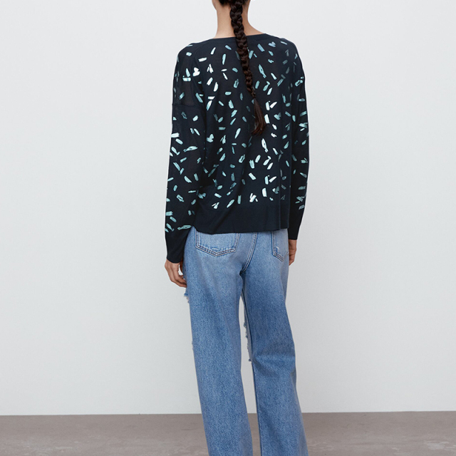 Contrast knit sweater
