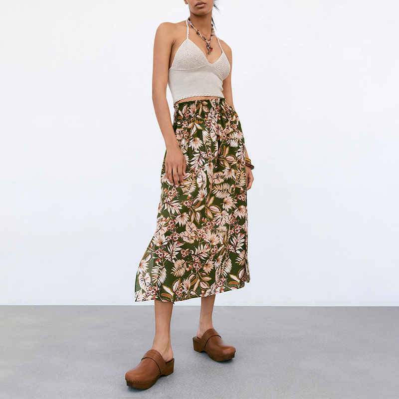 Printed midi skirt