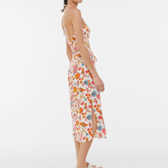Printed hollow halterneck midi dress