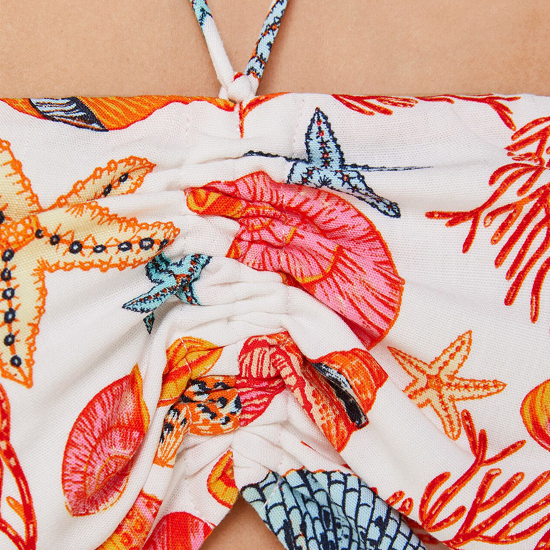 Printed hollow halterneck midi dress