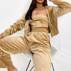 velour zip through hooded jacket