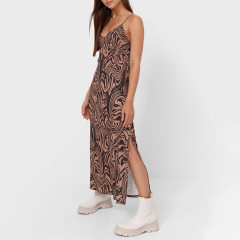 Printed strap midi dress