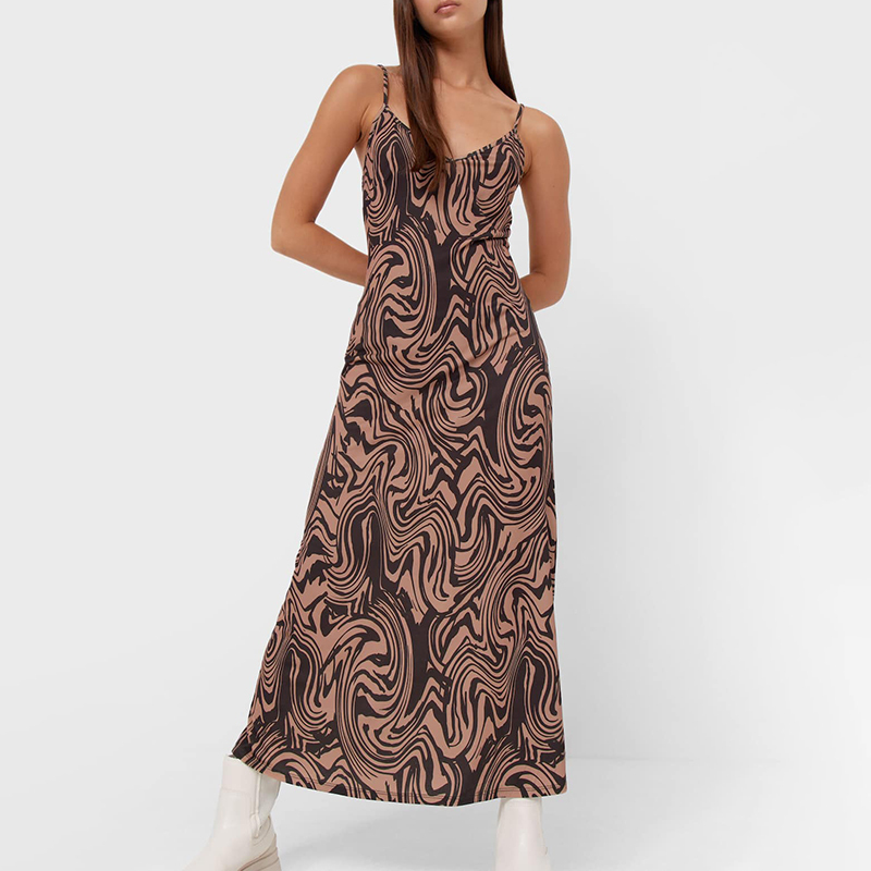 Printed strap midi dress