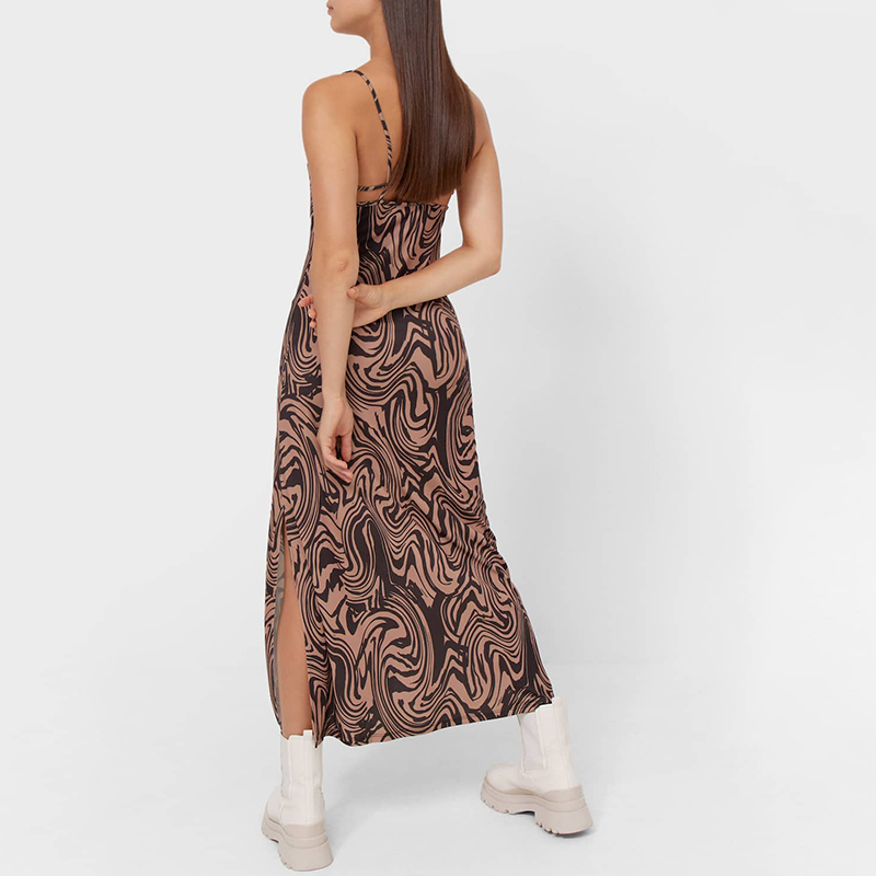 Printed strap midi dress