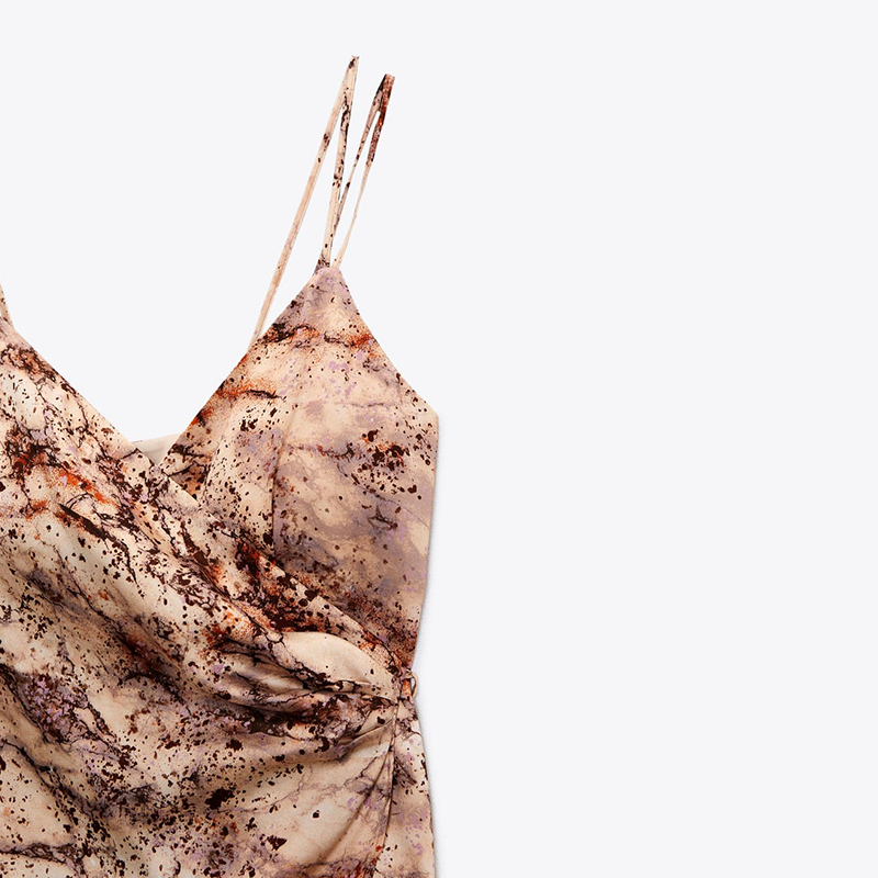 Silk satin texture print dress