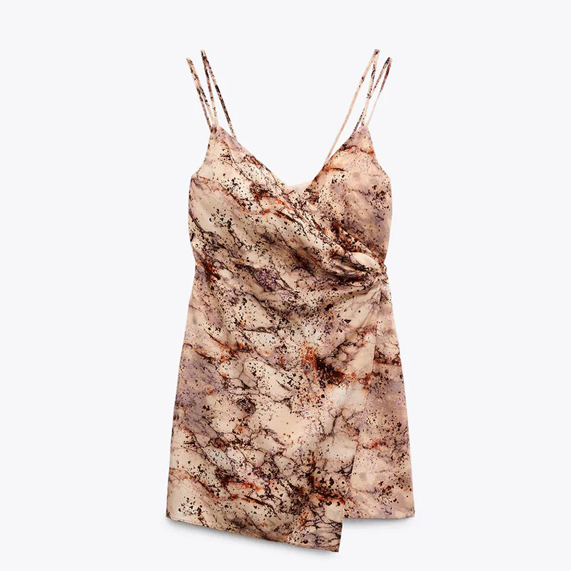 Silk satin texture print dress