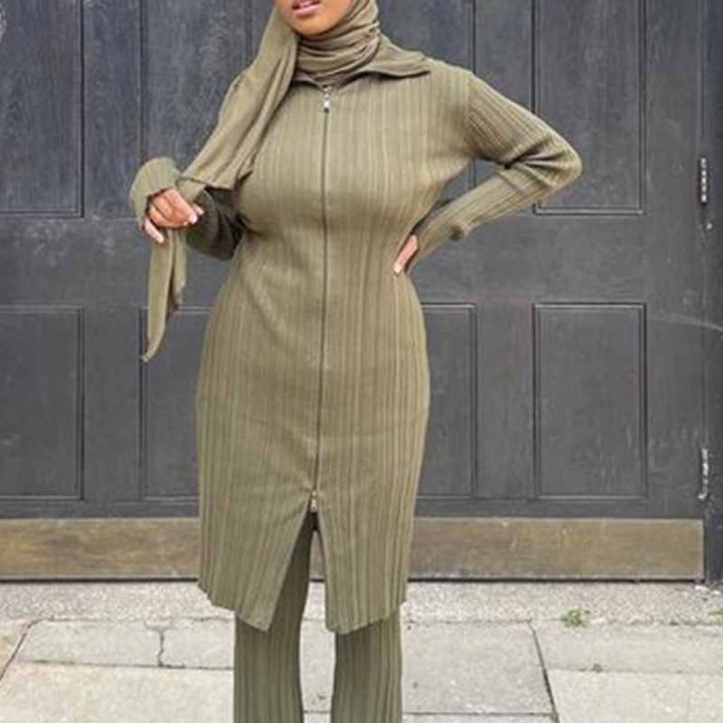Ribbed polo-neck dress