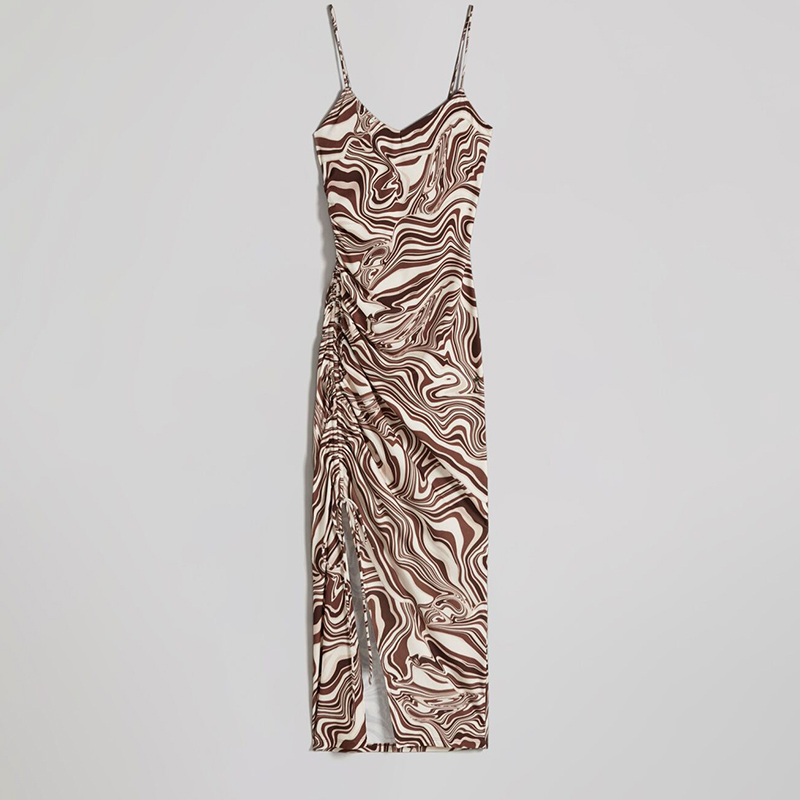 Printed pleated midi dress