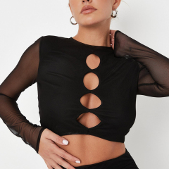 Black mesh cut out crop top