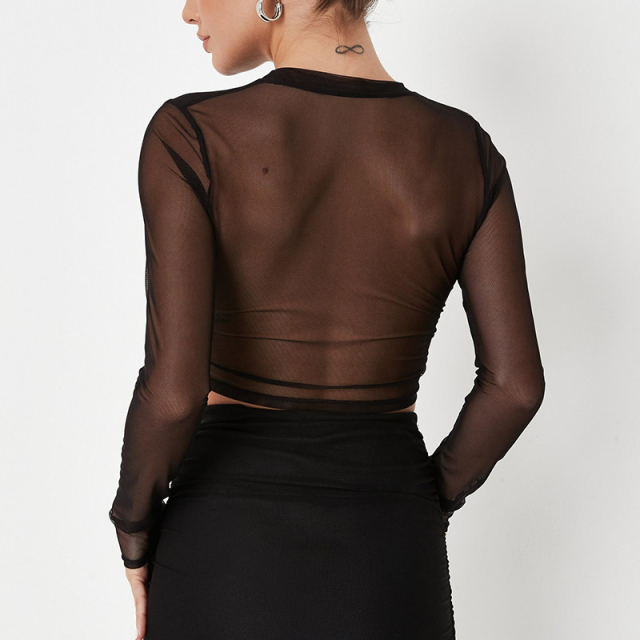 Black mesh cut out crop top