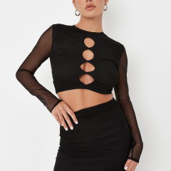 Black mesh cut out crop top