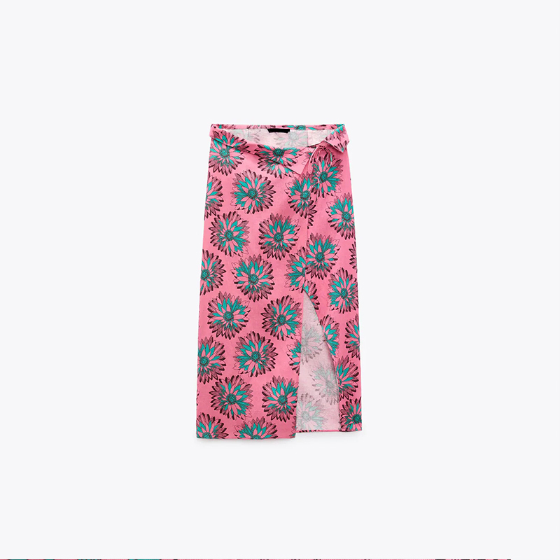 PRINTED LINEN BLEND SKIRT