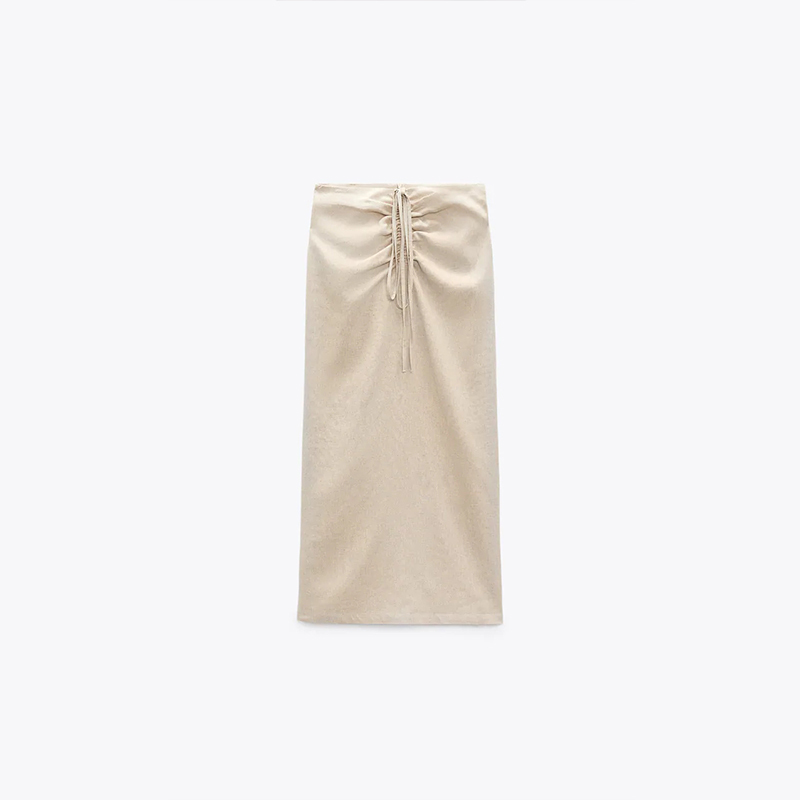 LINEN BLEND SKIRT WITH TIES