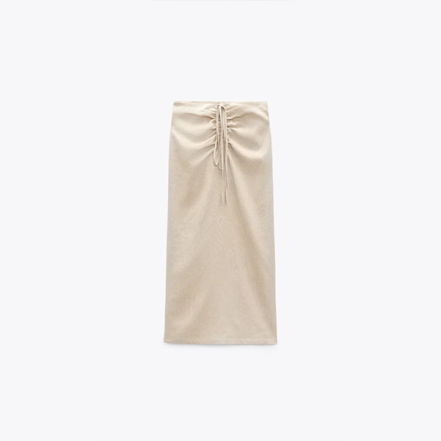 LINEN BLEND SKIRT WITH TIES
